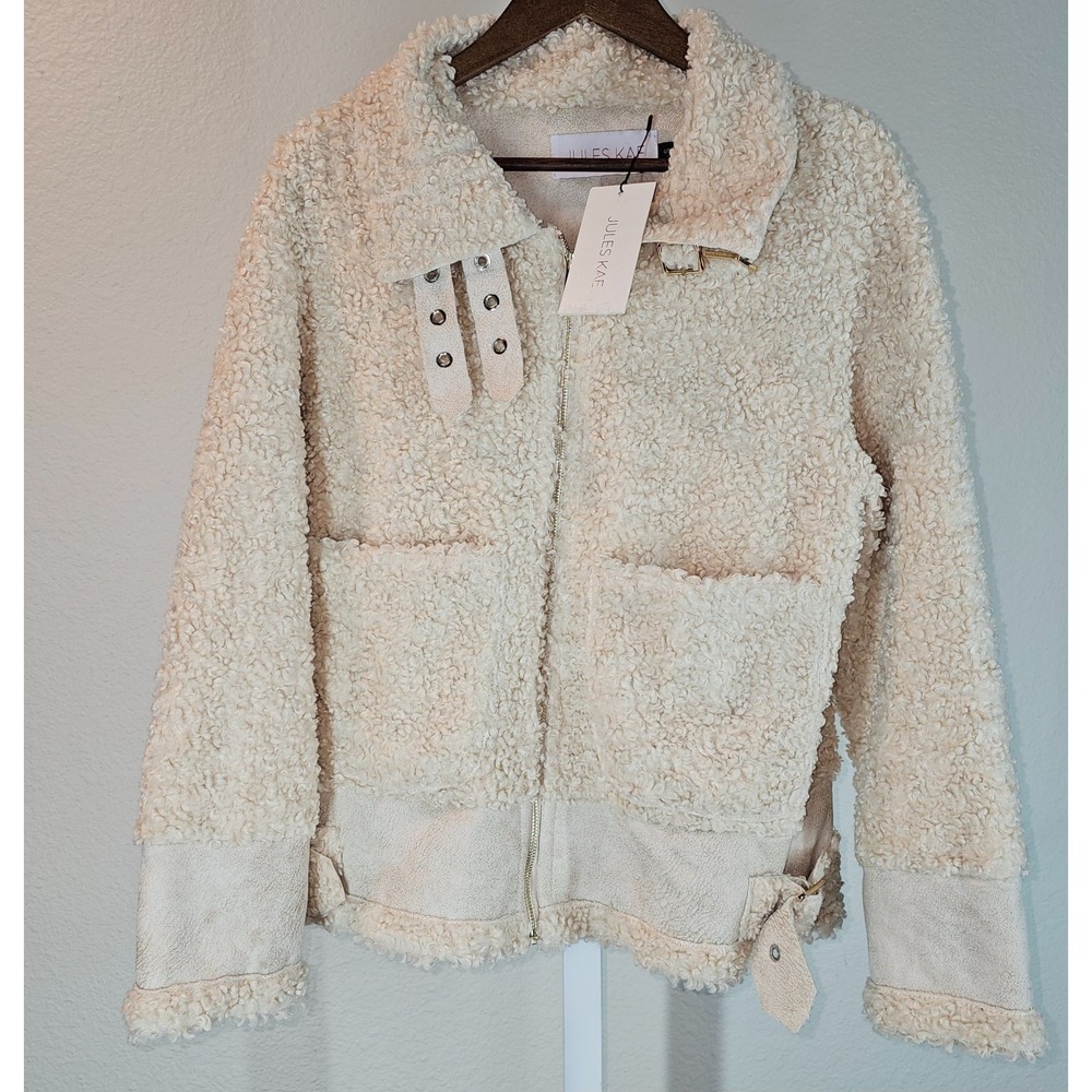 Jules Kae Kylie Sherpa Moto Jacket Aviator Teddy Fleece Faux Suede S Sample NWT
